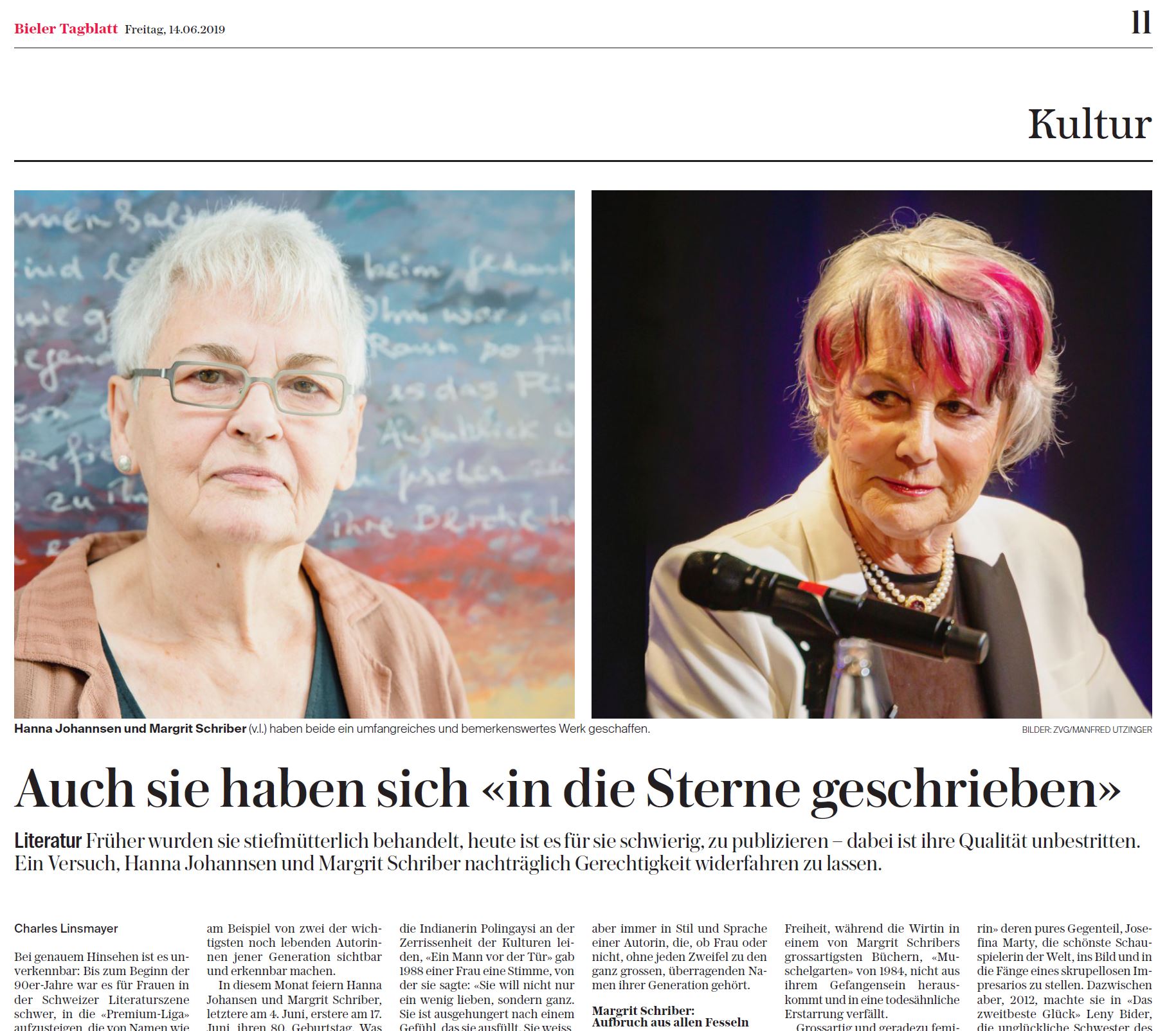 Bieler-Tagblatt-20190614 Hanna Johansen, Margrit Schriber